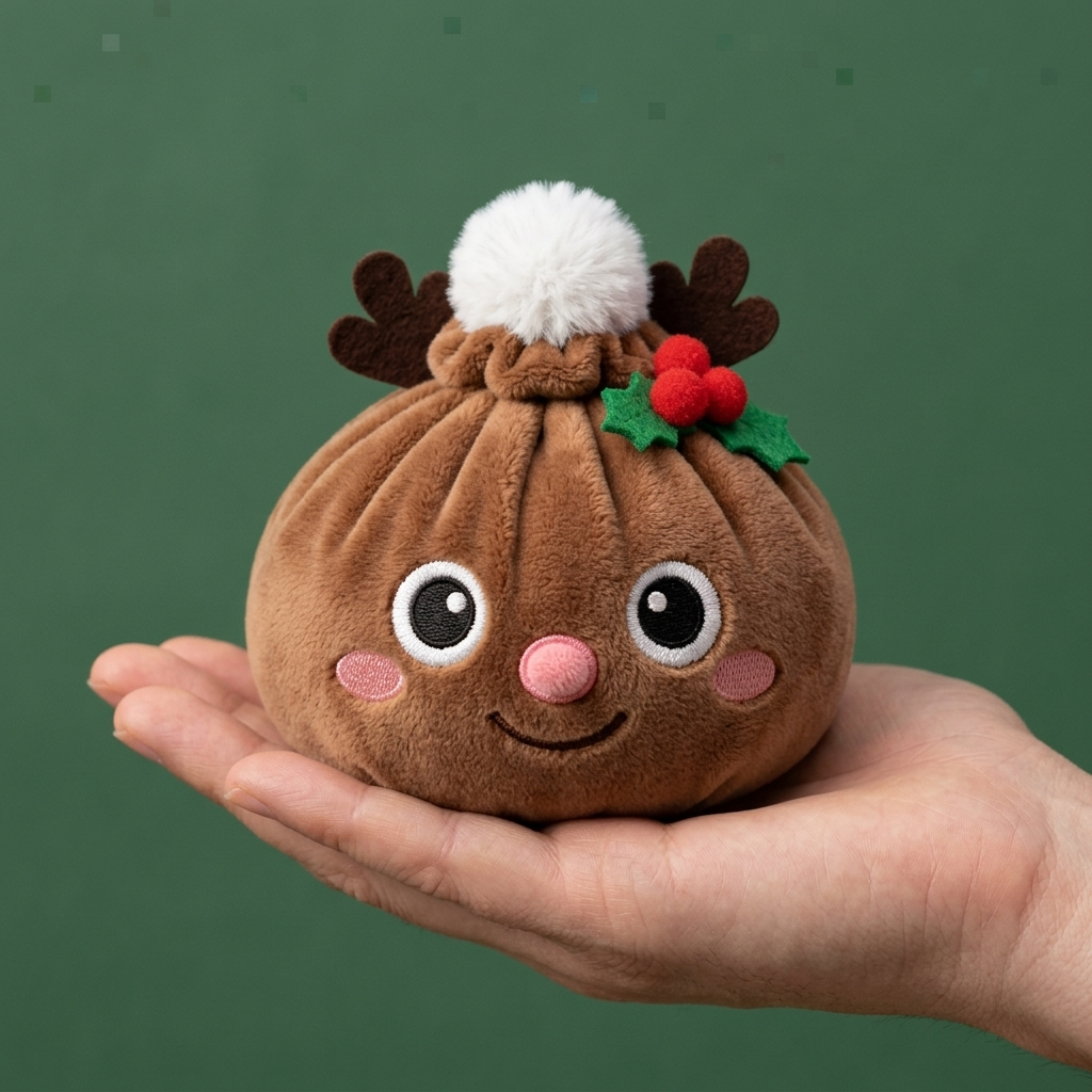 Dumpling Squishy Renifer Świąteczny w dłoni — porównanie rozmiaru