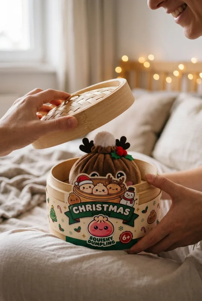 Dumpling Squishy Renifer Świąteczny podczas rozpakowywania