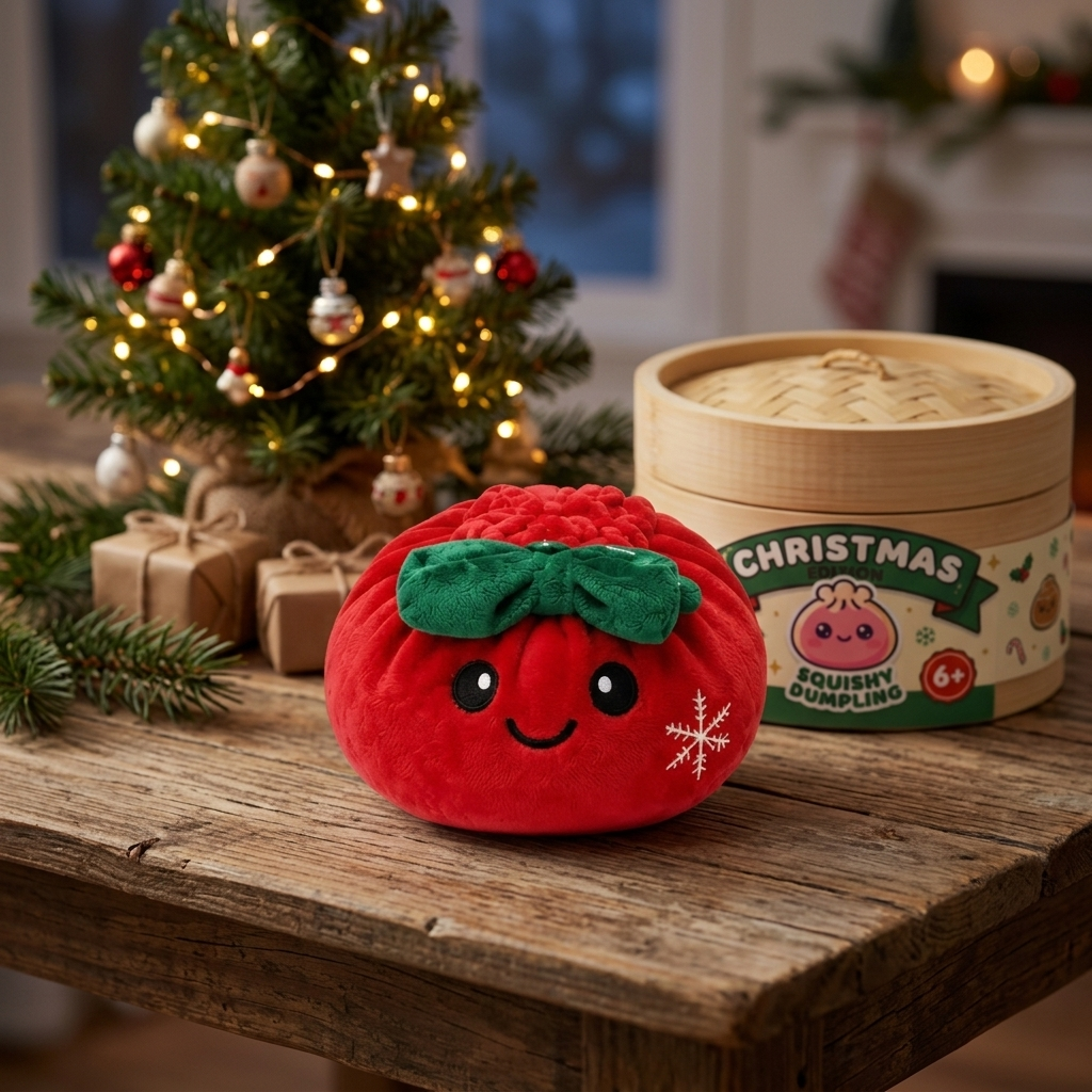 Dumpling Squishy Świąteczna Kokardka Czerwona w codziennej aranżacji