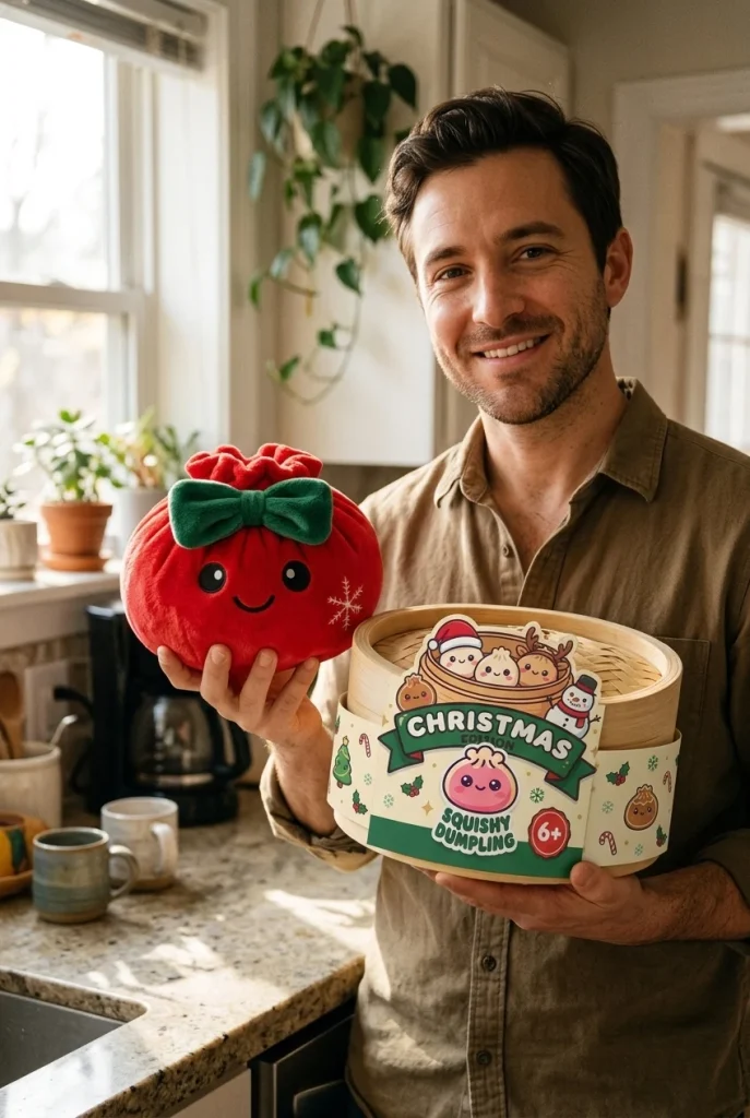 Dumpling Squishy Świąteczna Kokardka Czerwona z pudełkiem