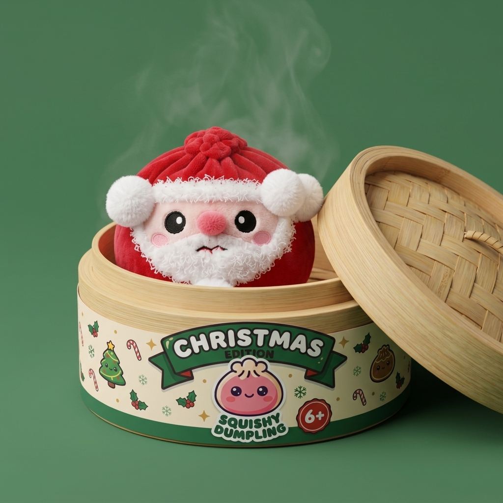 Squishy Dumpling Mikołaj Świąteczny Pluszak w bambusowym koszyku