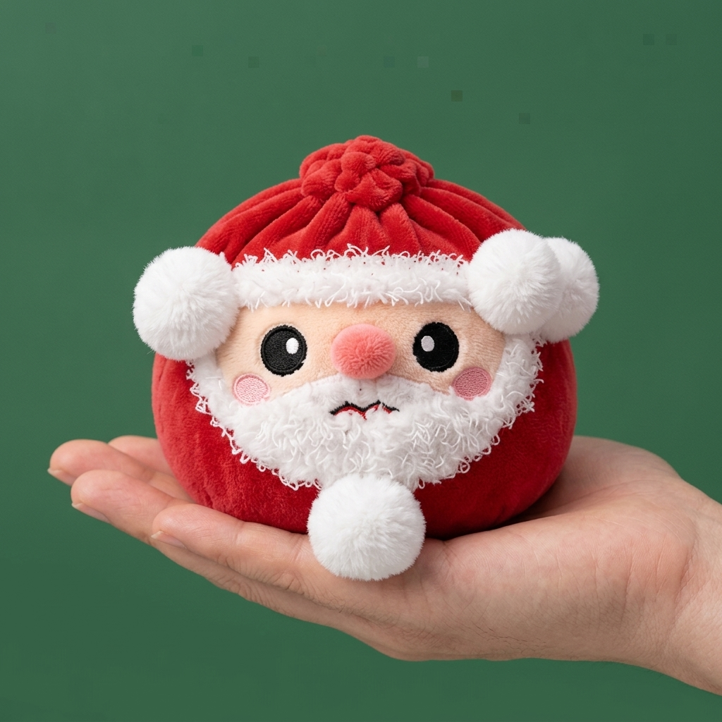 Squishy Dumpling Mikołaj Świąteczny Pluszak w dłoni — porównanie rozmiaru