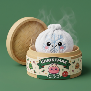 Dumpling Squishy Snowflake Zimowa w bambusowym koszyku