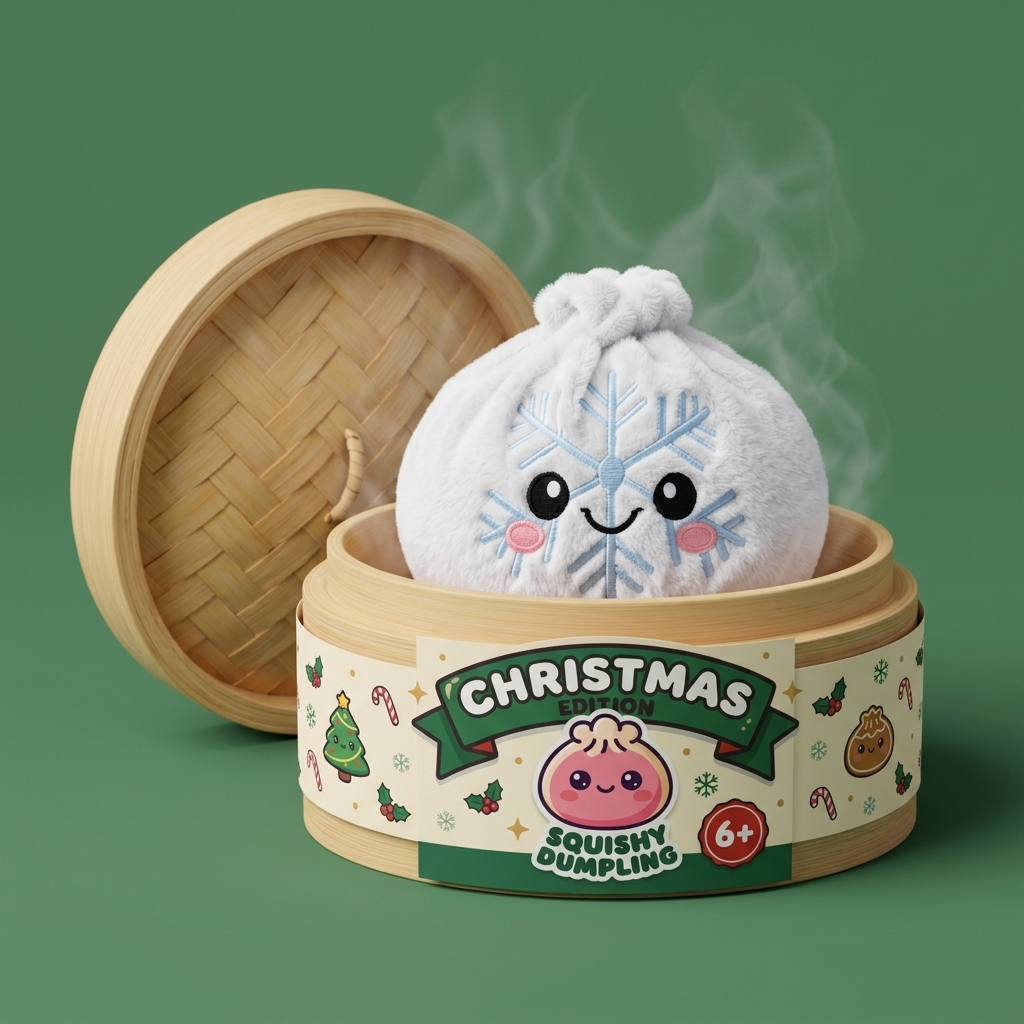 Dumpling Squishy Snowflake Zimowa w bambusowym koszyku