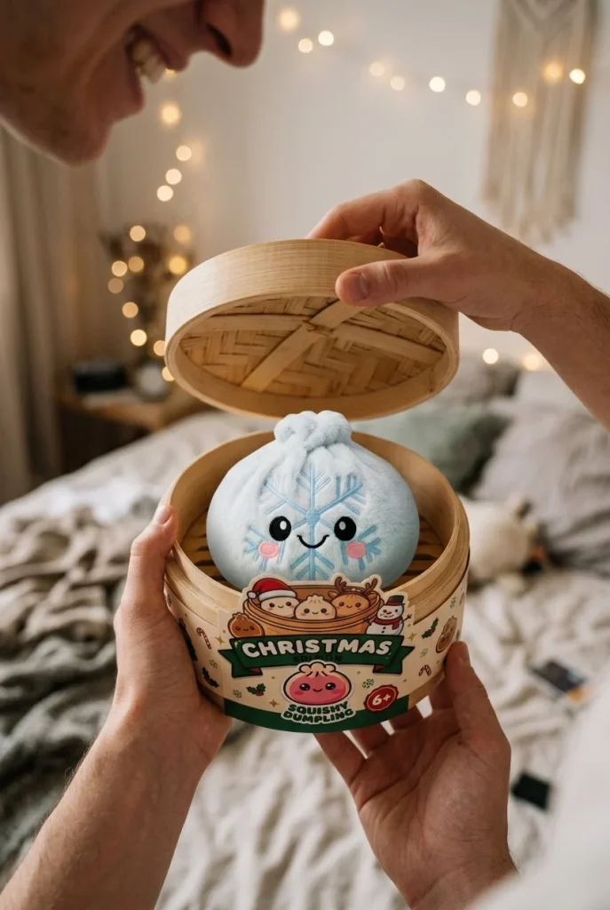 Dumpling Squishy Snowflake Zimowa podczas rozpakowywania