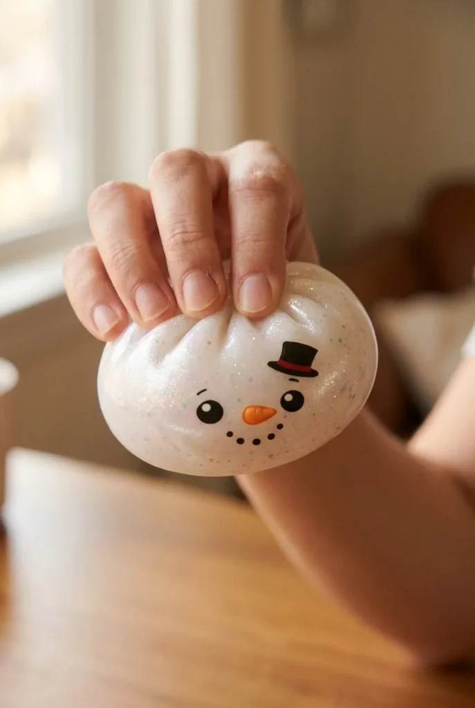 Dumpling Squishy Bałwan Glitter podczas ściskania