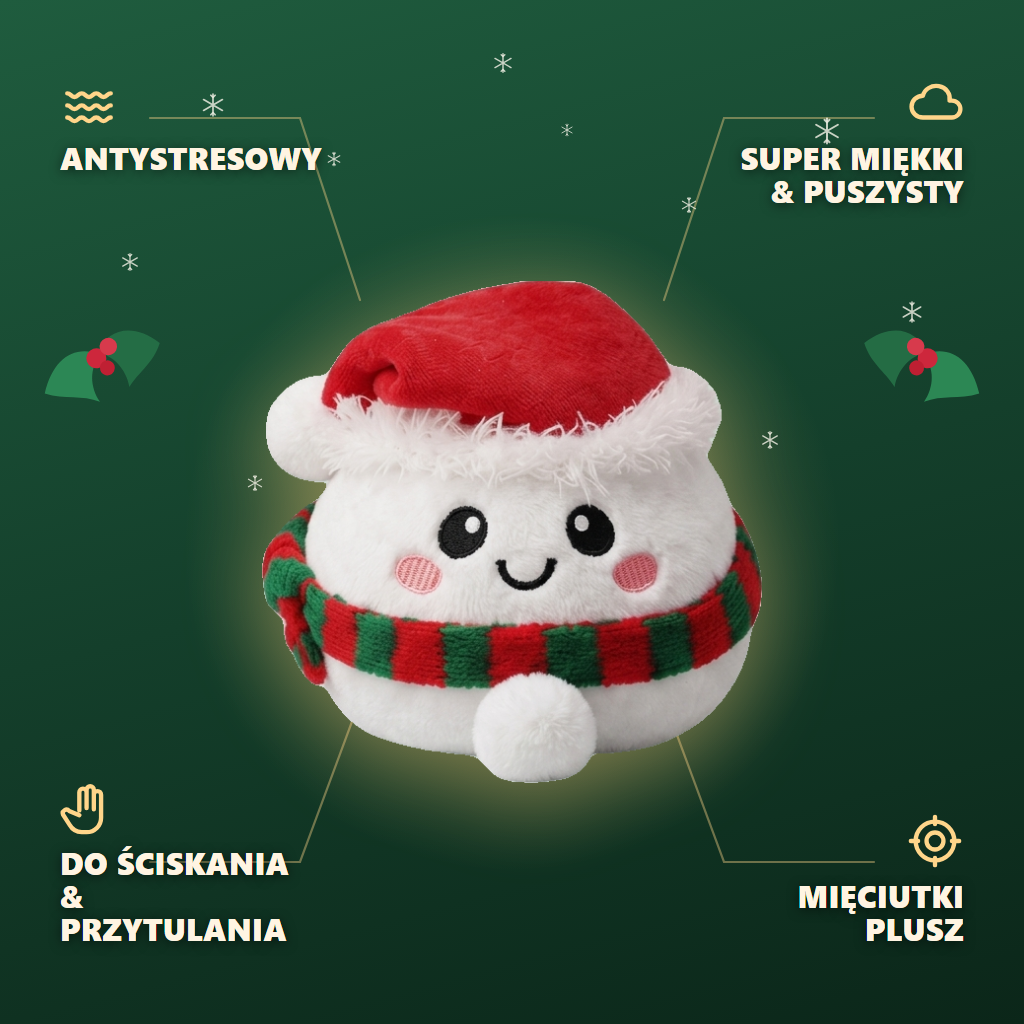 Snowman Dumpling Squishy Świąteczny Bałwanek infografika: najważniejsze zalety