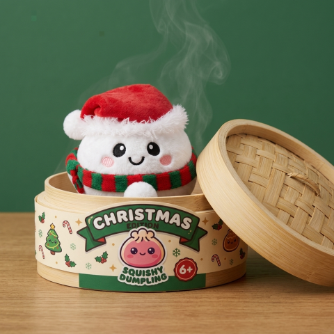 Snowman Dumpling Squishy Świąteczny Bałwanek w bambusowym koszyku