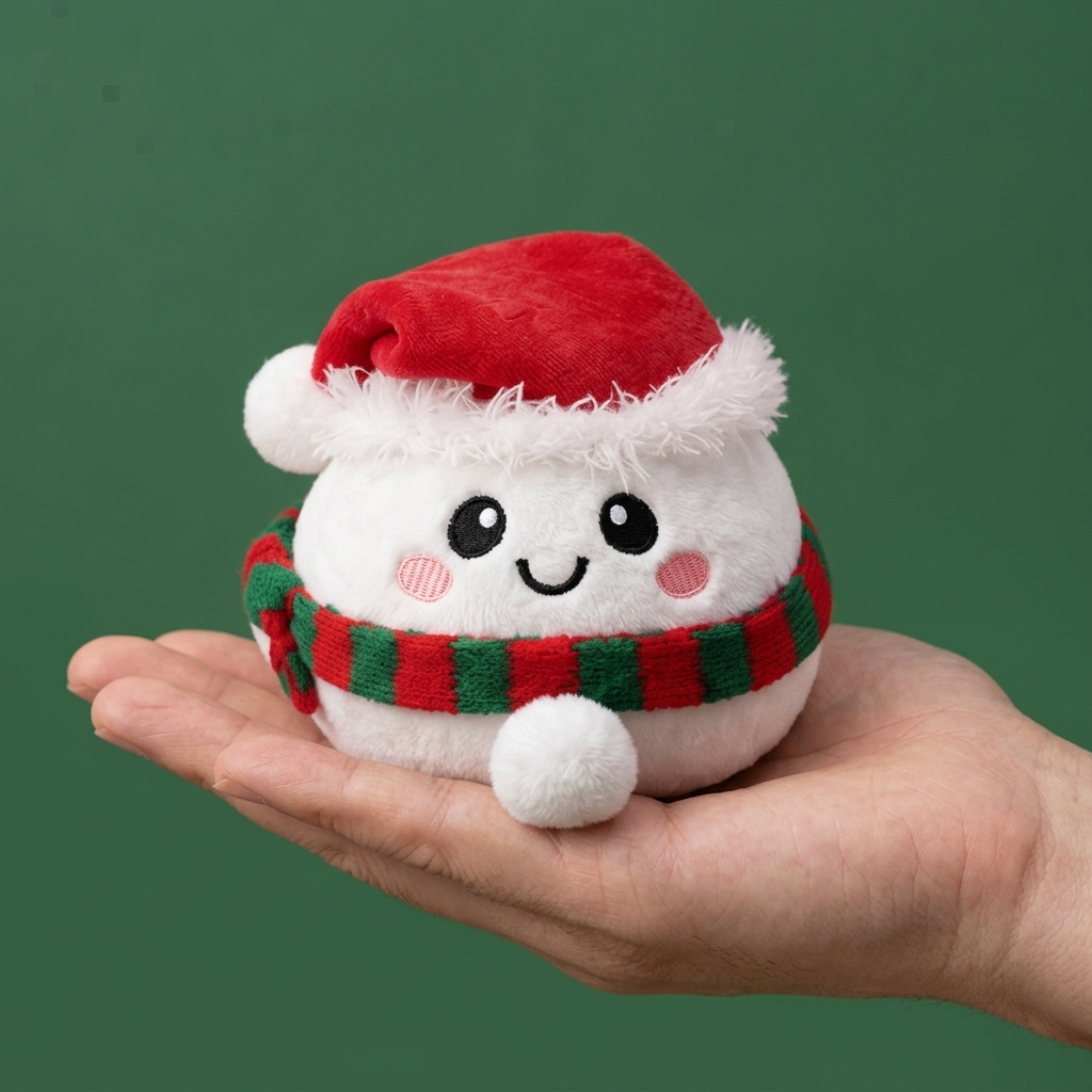 Snowman Dumpling Squishy Świąteczny Bałwanek w dłoni — porównanie rozmiaru