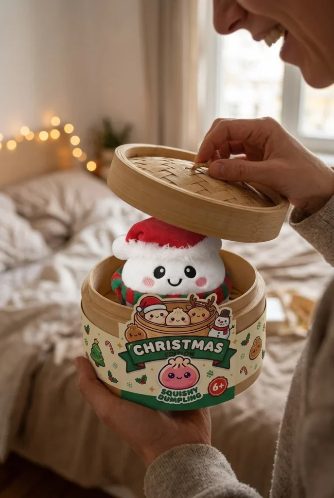 Snowman Dumpling Squishy Świąteczny Bałwanek podczas rozpakowywania