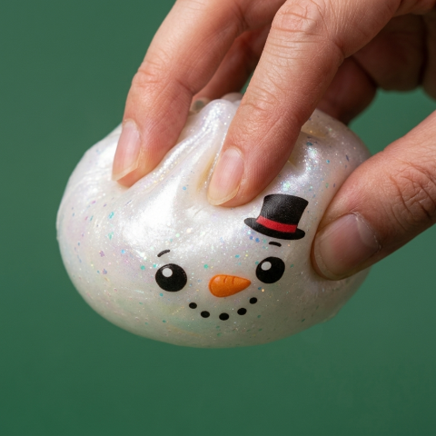 Dumpling Squishy Bałwan Glitter efekt slow-rise w akcji