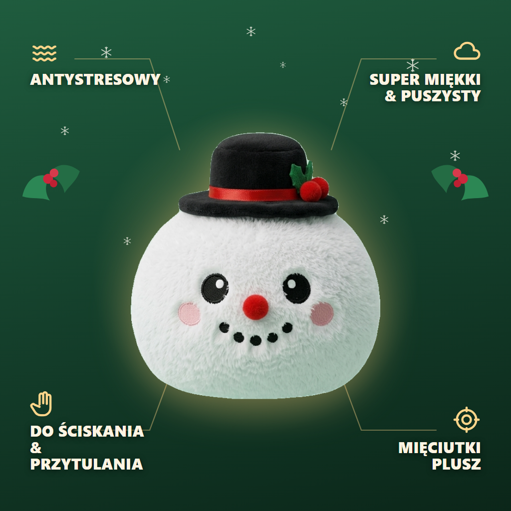 Squishy Dumpling Bałwan w Cylindrze infografika: najważniejsze zalety