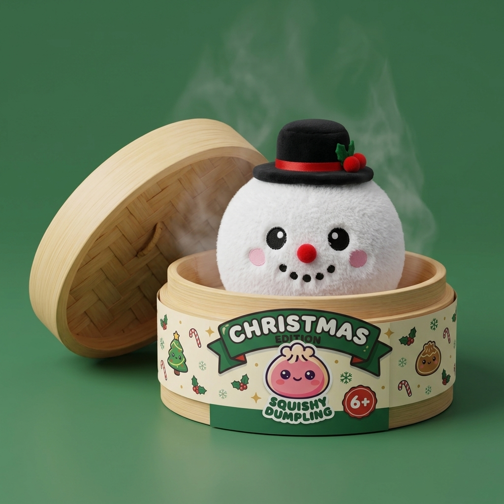 Squishy Dumpling Bałwan w Cylindrze w bambusowym koszyku