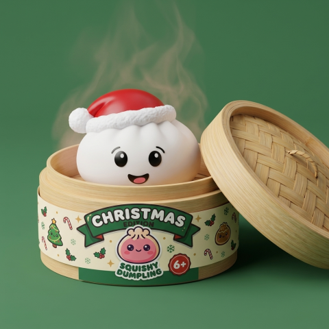 Christmas Hat Dumpling Squishy Biały w bambusowym koszyku