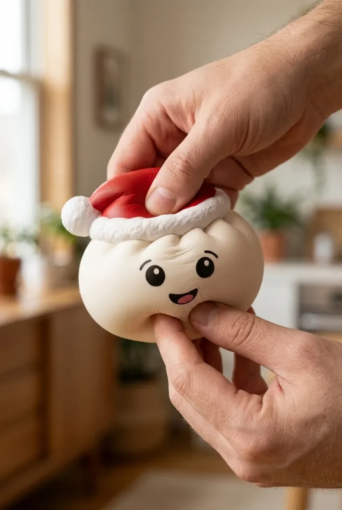 Christmas Hat Dumpling Squishy Biały podczas ściskania