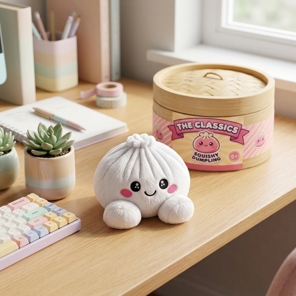 Squishy Dumpling Pluszowy Biały w codziennej aranżacji