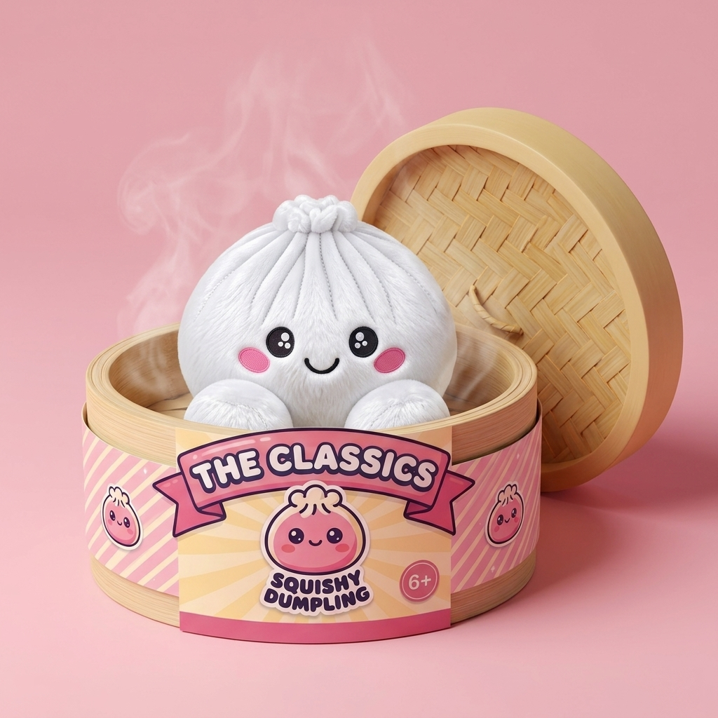Squishy Dumpling Pluszowy Biały w bambusowym koszyku