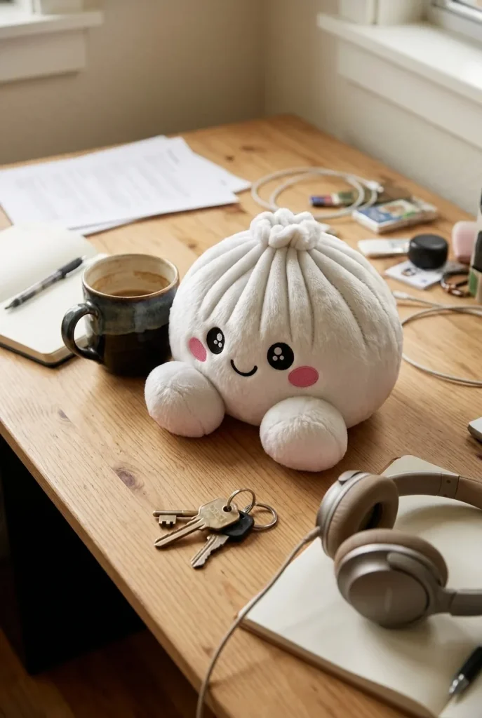 Squishy Dumpling Pluszowy Biały na biurku
