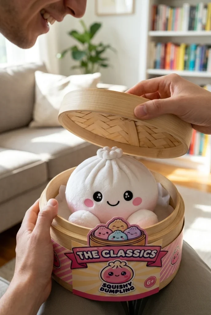 Squishy Dumpling Pluszowy Biały podczas rozpakowywania