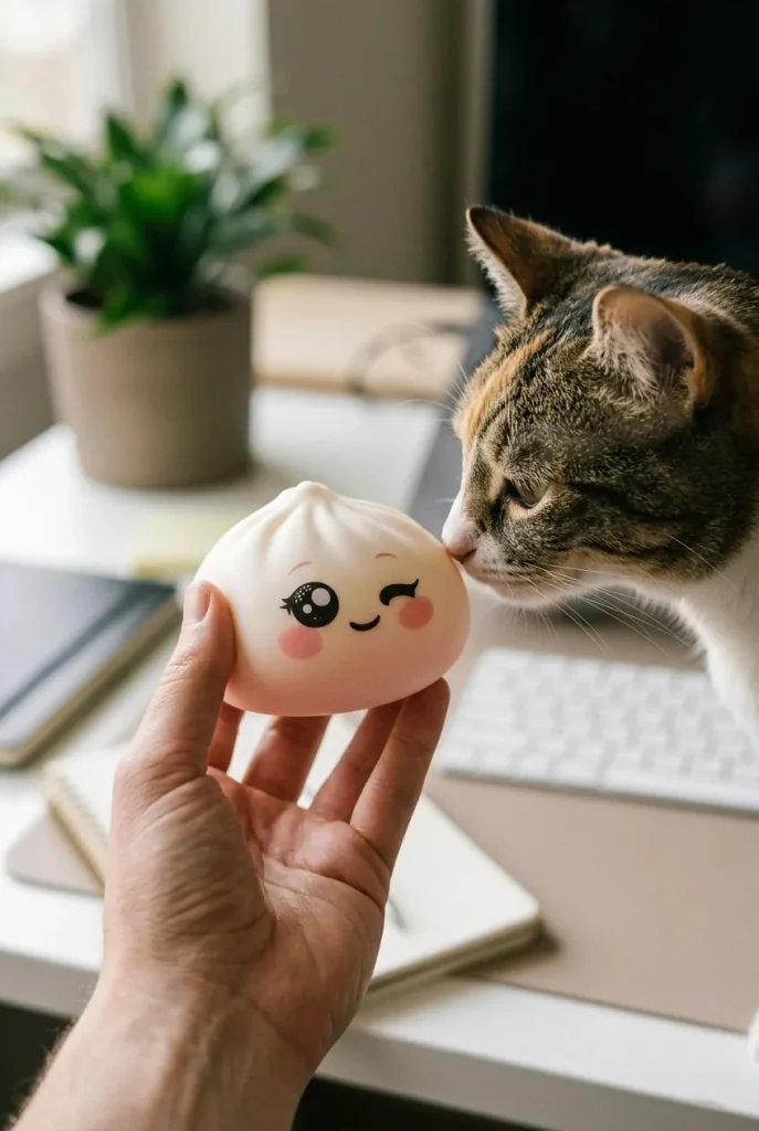 Squishy Dumpling Biały Przymrużone Oko z pluszakiem