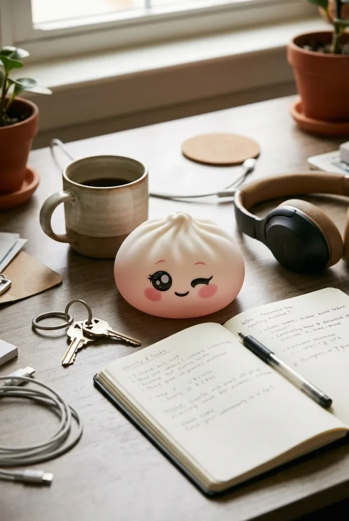 Squishy Dumpling Biały Przymrużone Oko na biurku