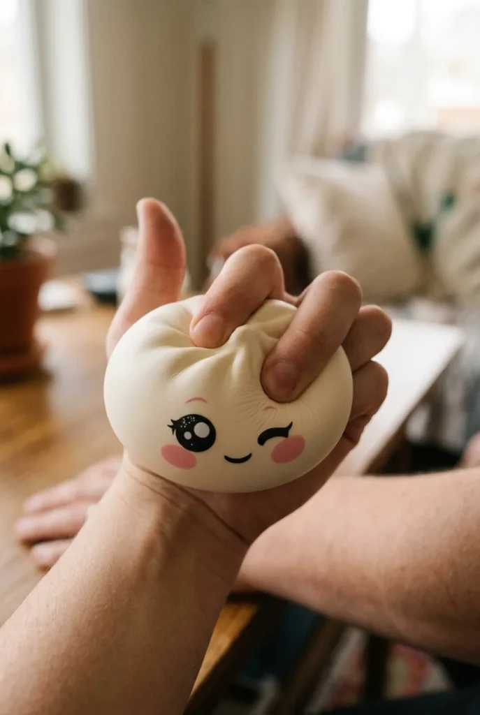 Squishy Dumpling Biały Przymrużone Oko podczas ściskania