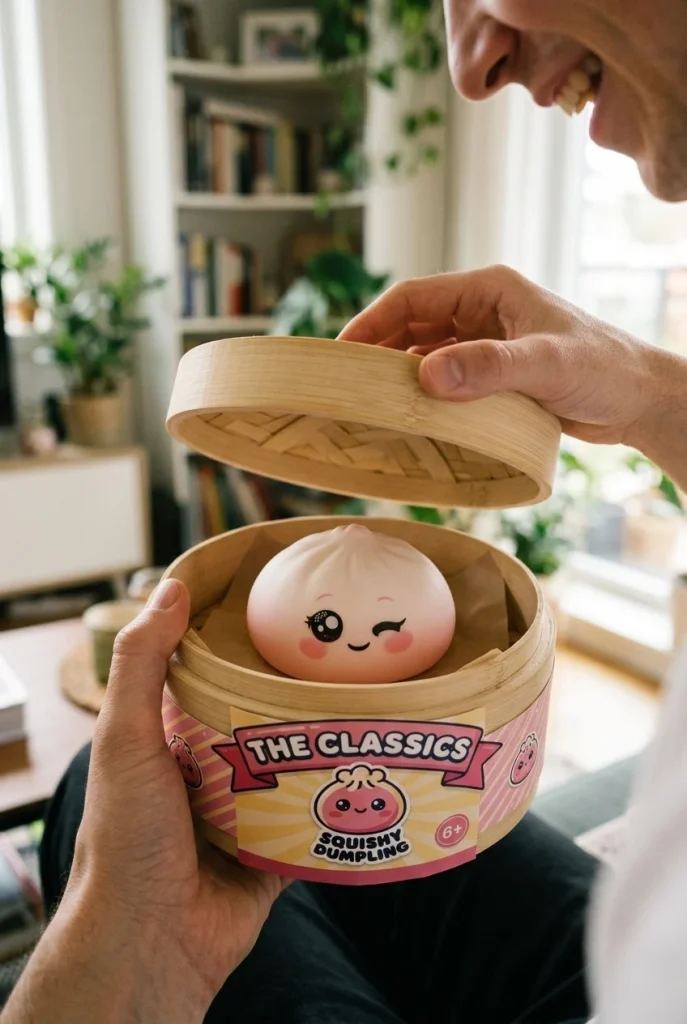 Squishy Dumpling Biały Przymrużone Oko podczas rozpakowywania