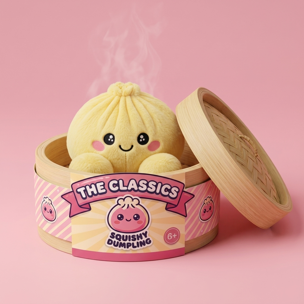 Dumpling Squishy Żółty Cytrynowy w bambusowym koszyku