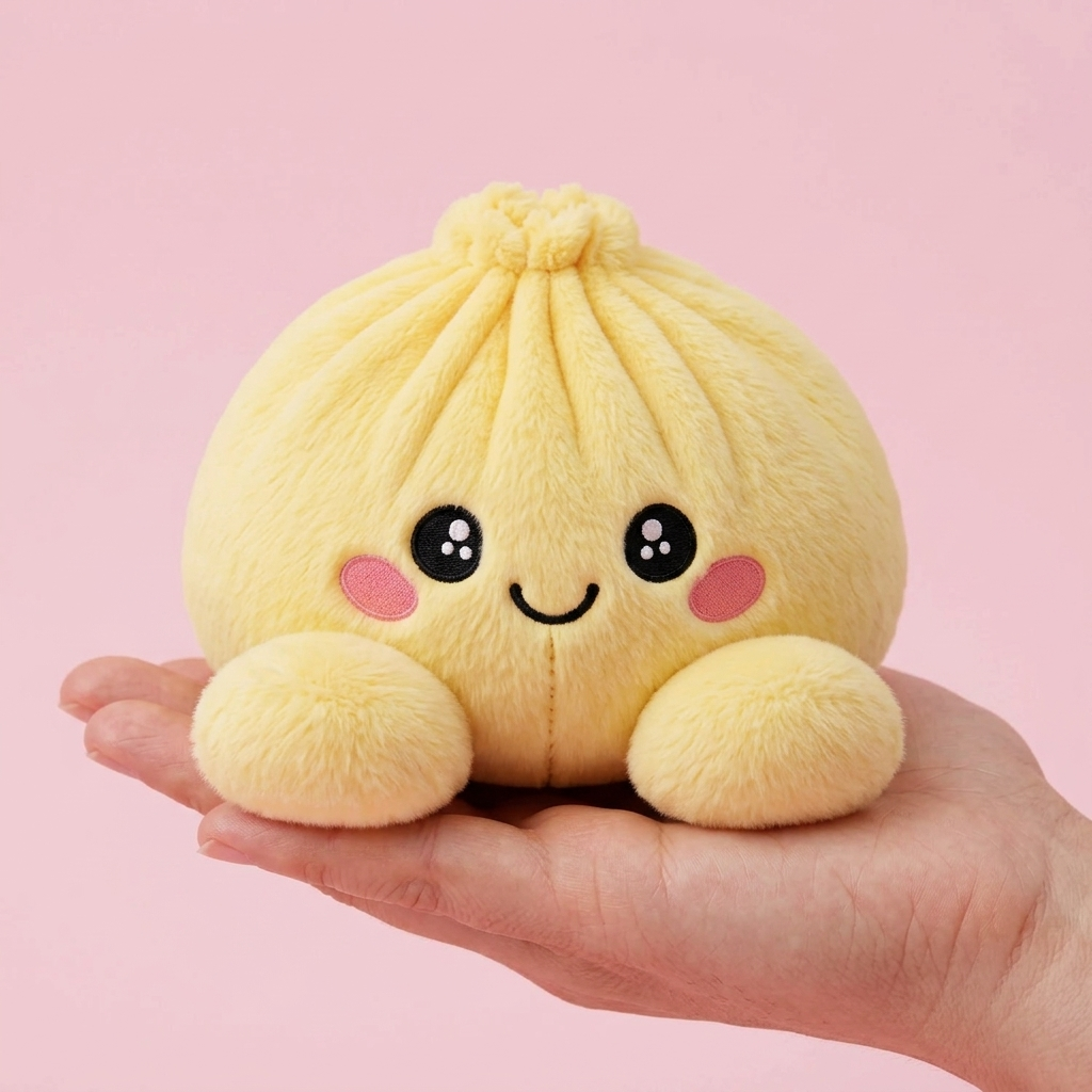 Dumpling Squishy Żółty Cytrynowy w dłoni — porównanie rozmiaru