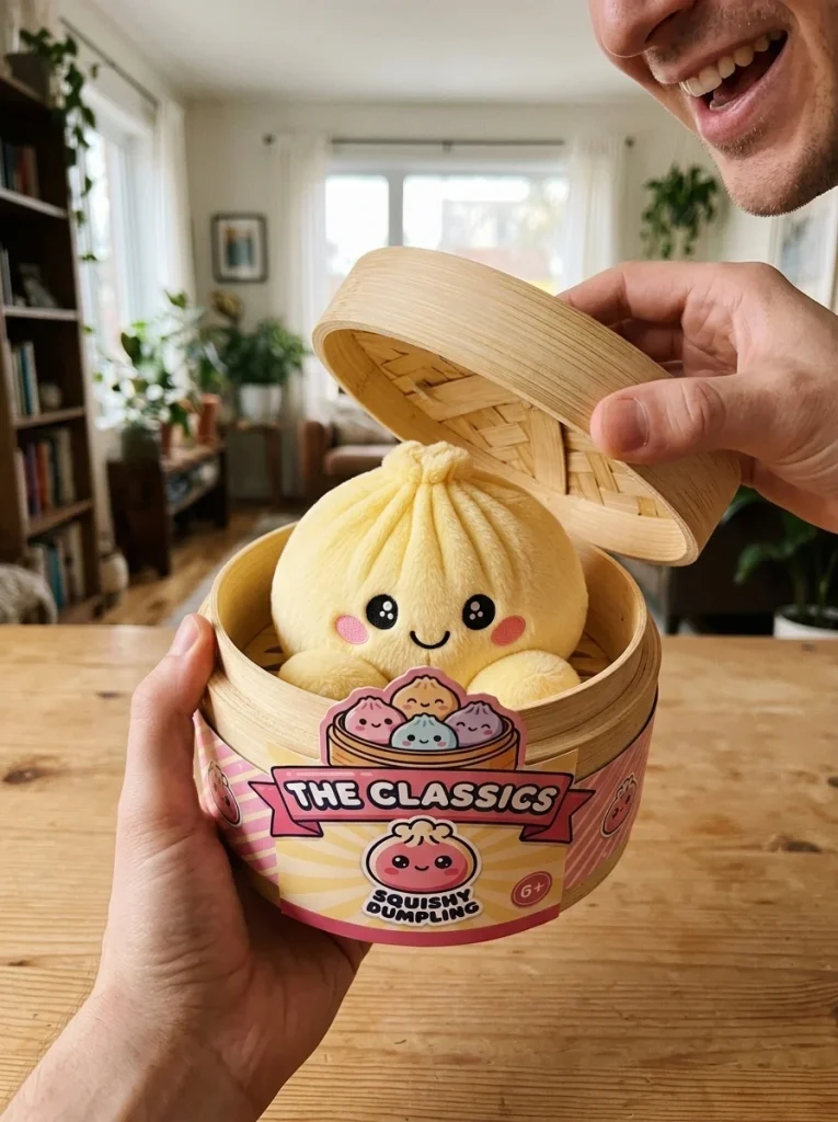 Dumpling Squishy Żółty Cytrynowy podczas rozpakowywania